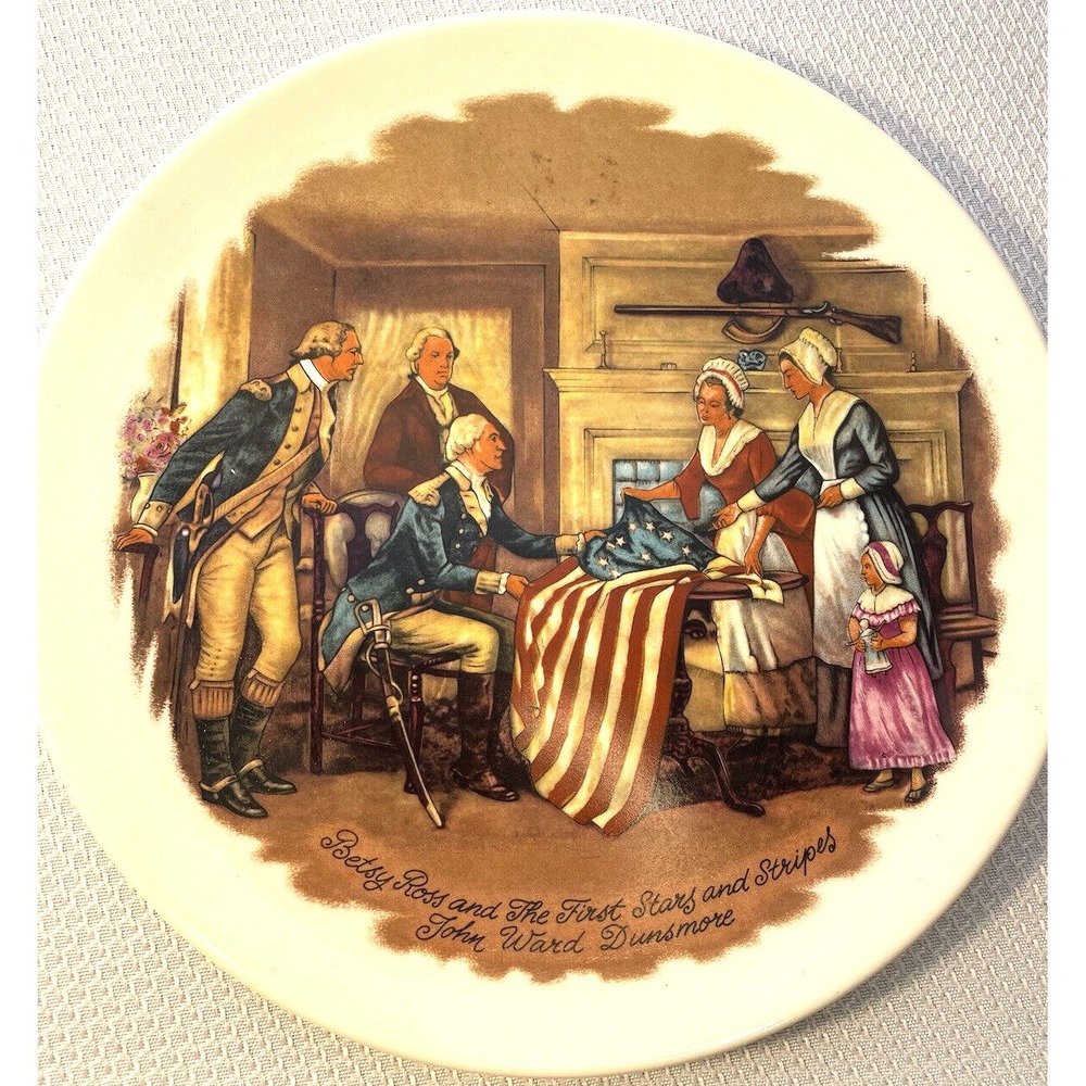 Betsy Ross and The First Stars and Stripes, John Ward Dunshmore Plate 8.5 Inches